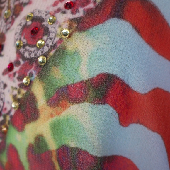 Miss G Bags Bejeweled Animal Print Chiffon Kaftan Poncho Blouse Size M - Picture 16 of 16